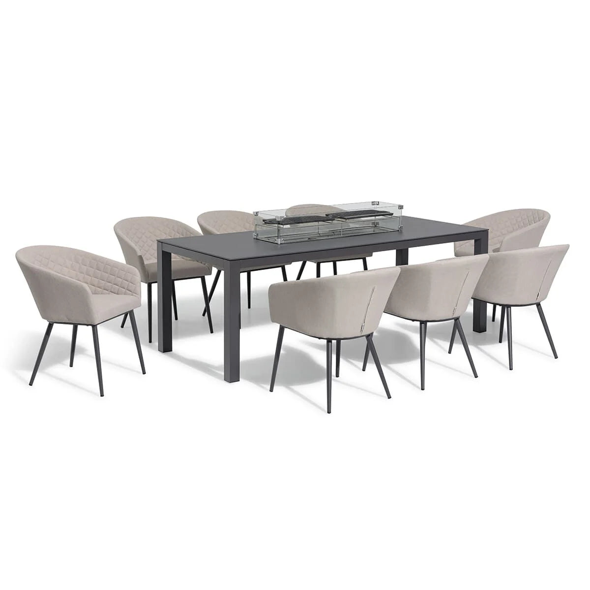 Maze - Outdoor Fabric Ambition 8 Seat Rectangular Dining Set with Fire Pit Table - Oatmeal - Blythe Living