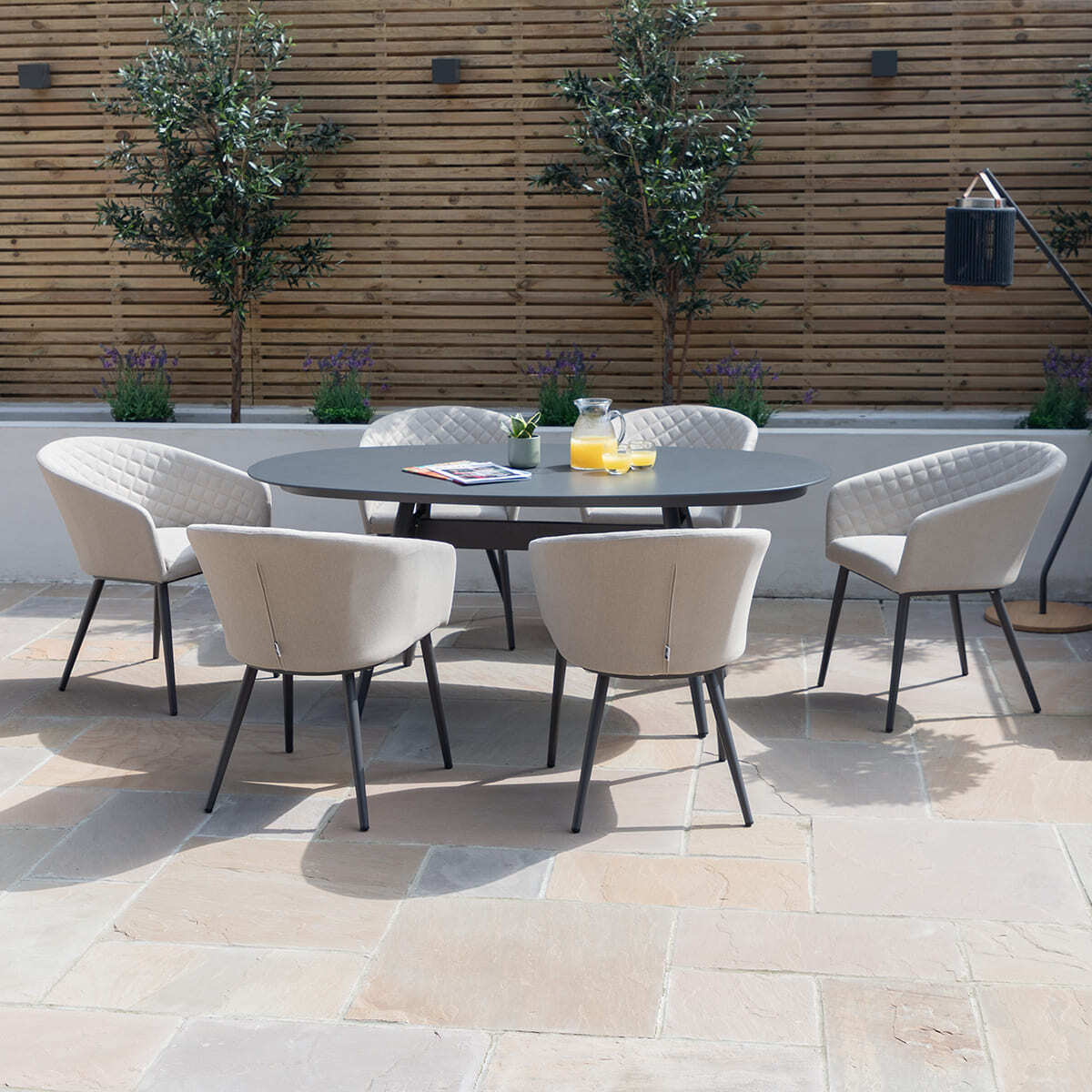 Maze - Outdoor Fabric Ambition 6 Seat Oval Dining Set - Oatmeal - Blythe Living