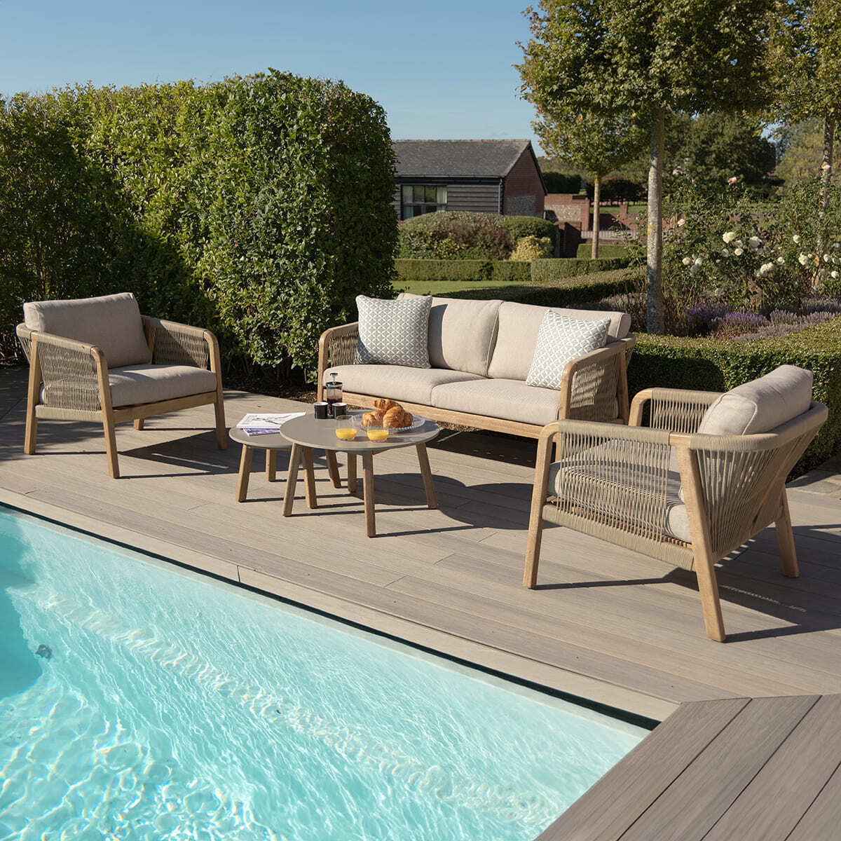 Maze - Martinique Rope Weave 2 Seat Sofa Set with 2 Lounge Armchairs & 2 Round Coffee Tables - Blythe Living