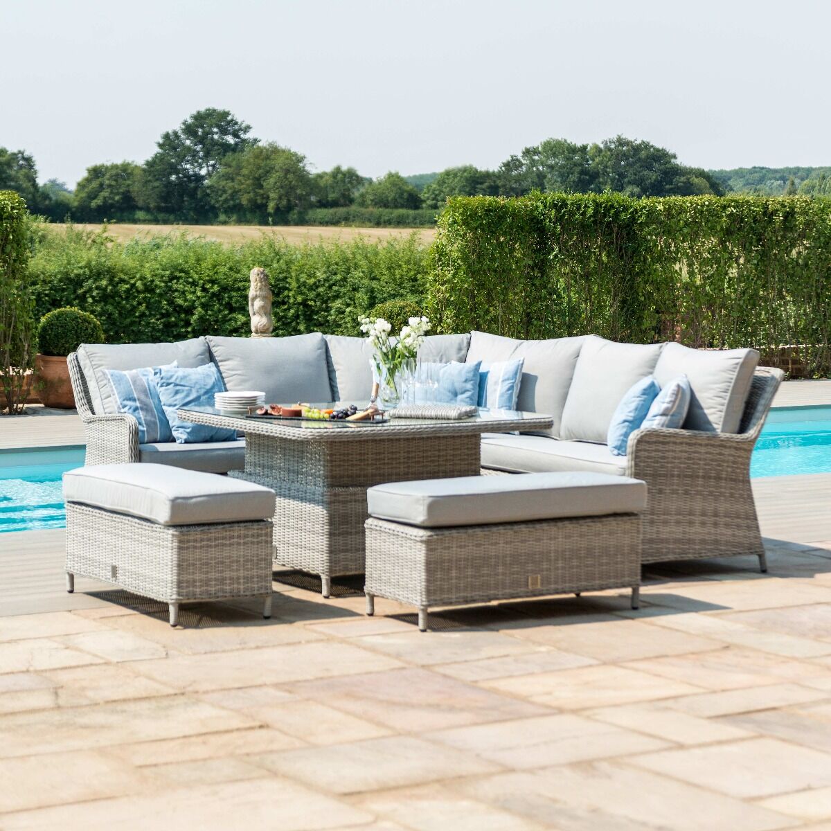 Maze - Oxford Royal Rattan Corner Dining Sofa Set with Ice Bucket & Rising Table - Blythe Living