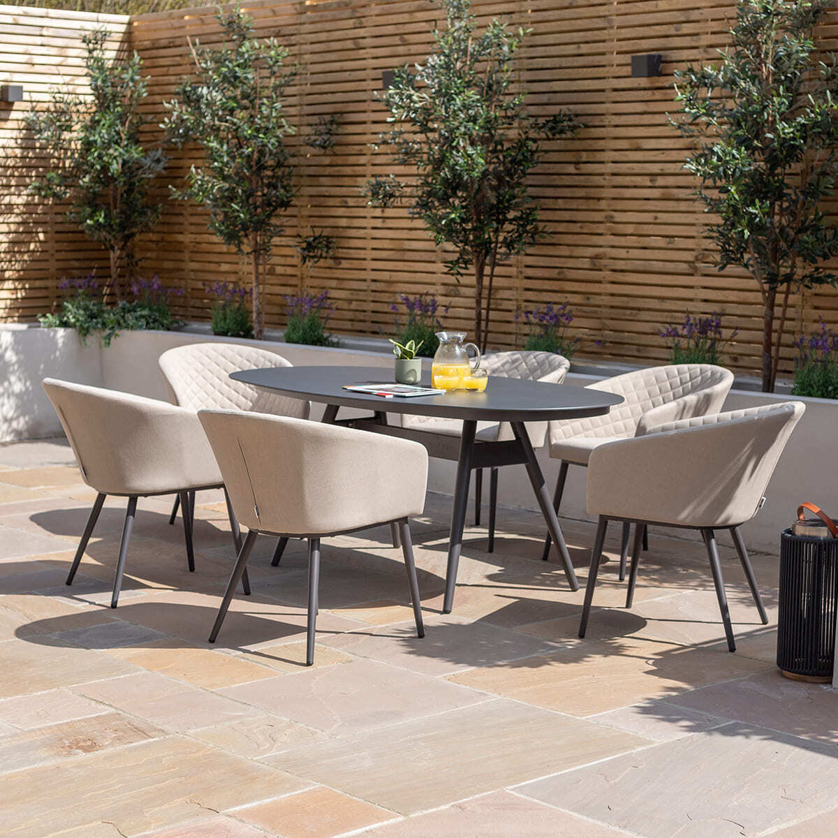 Maze - Outdoor Fabric Ambition 6 Seat Oval Dining Set - Oatmeal - Blythe Living