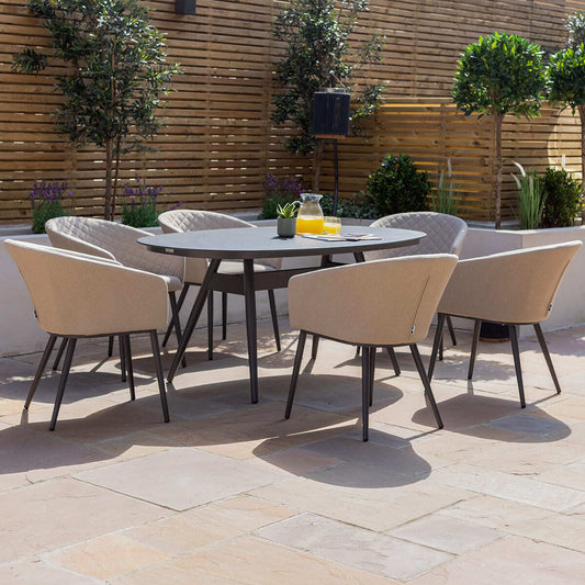 Maze - Outdoor Fabric Ambition 6 Seat Oval Dining Set - Oatmeal - Blythe Living