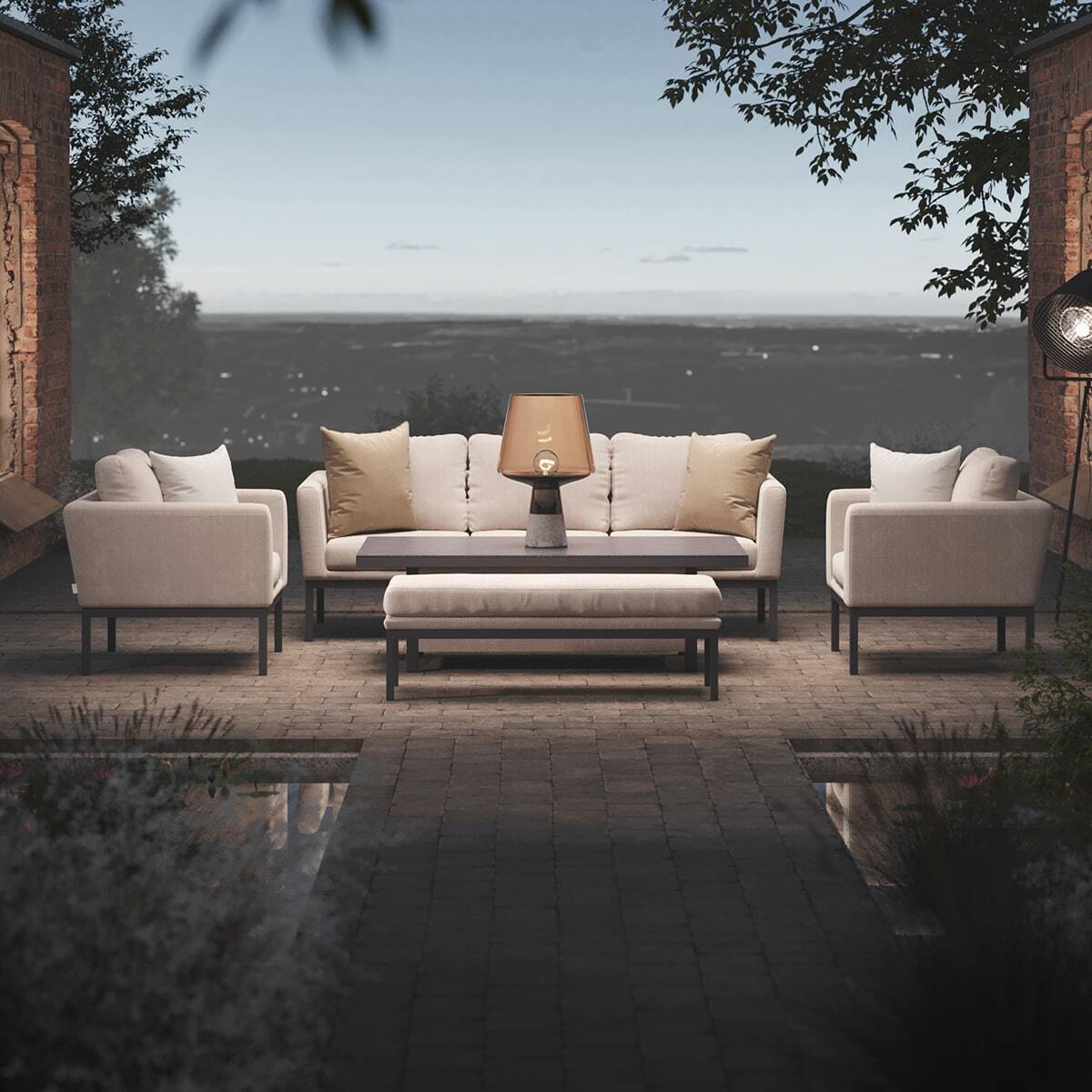 Maze - Outdoor Fabric Pulse 3 Seat Sofa Set with Rising Table - Oatmeal - Blythe Living