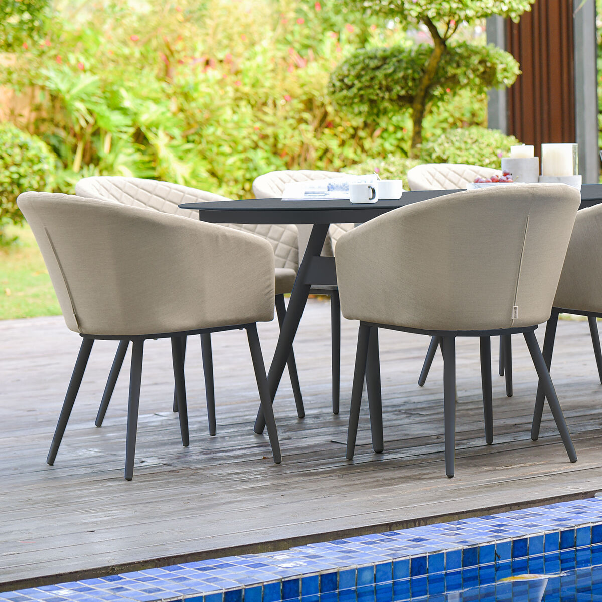 Maze - Outdoor Fabric Ambition 8 Seat Oval Dining Set - Oatmeal - Blythe Living
