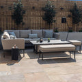 Maze - Outdoor Fabric Pulse Rectangular Corner Dining Set with Rising Table - Oatmeal - Blythe Living
