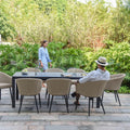 Maze - Outdoor Fabric Ambition 8 Seat Rectangular Dining Set with Fire Pit Table - Oatmeal - Blythe Living