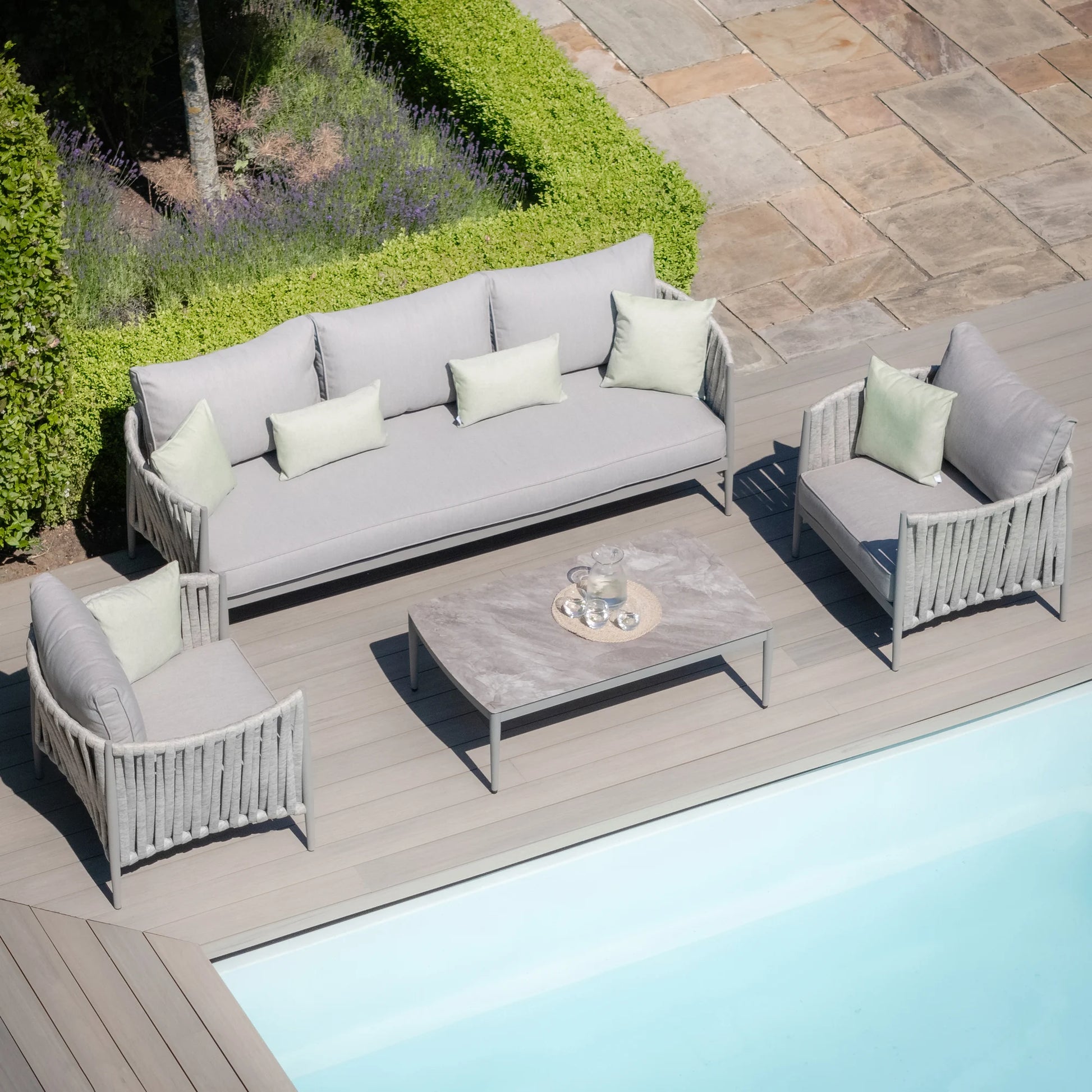 Maze - Milan Rope Weave 3 Seat Sofa Set with Rectangular Coffee Table - Cool Linen - Blythe Living