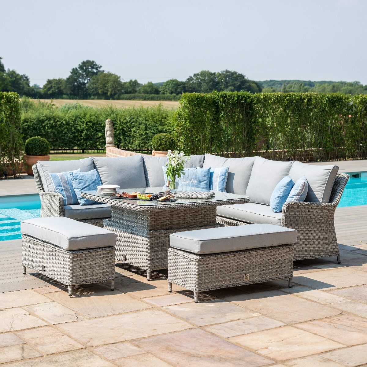 Maze - Oxford Royal Rattan Corner Dining Sofa Set with Ice Bucket & Rising Table - Blythe Living
