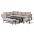 Maze - Outdoor Fabric Pulse Rectangular Corner Dining Set with Rising Table - Oatmeal - Blythe Living
