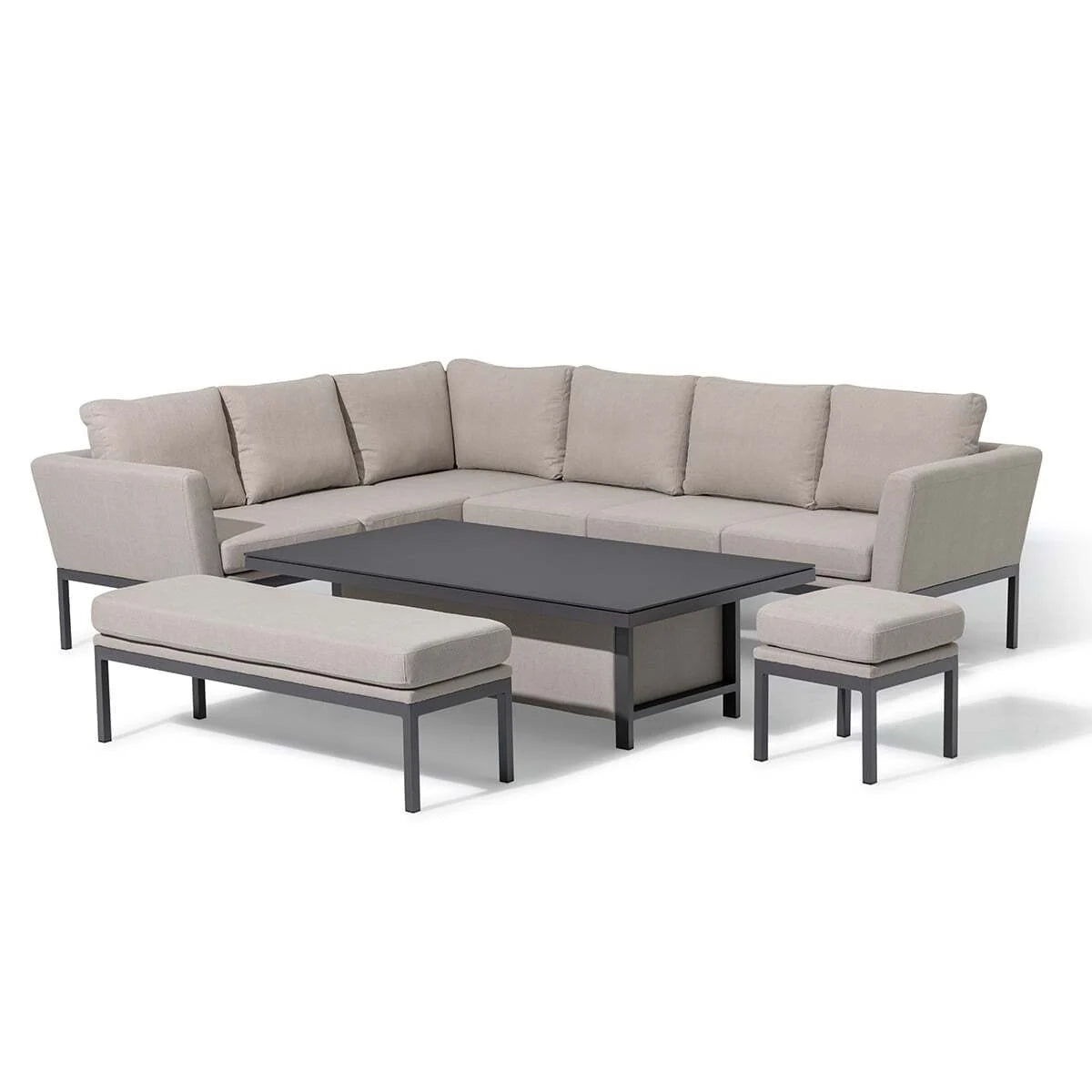 Maze - Outdoor Fabric Pulse Rectangular Corner Dining Set with Rising Table - Oatmeal - Blythe Living