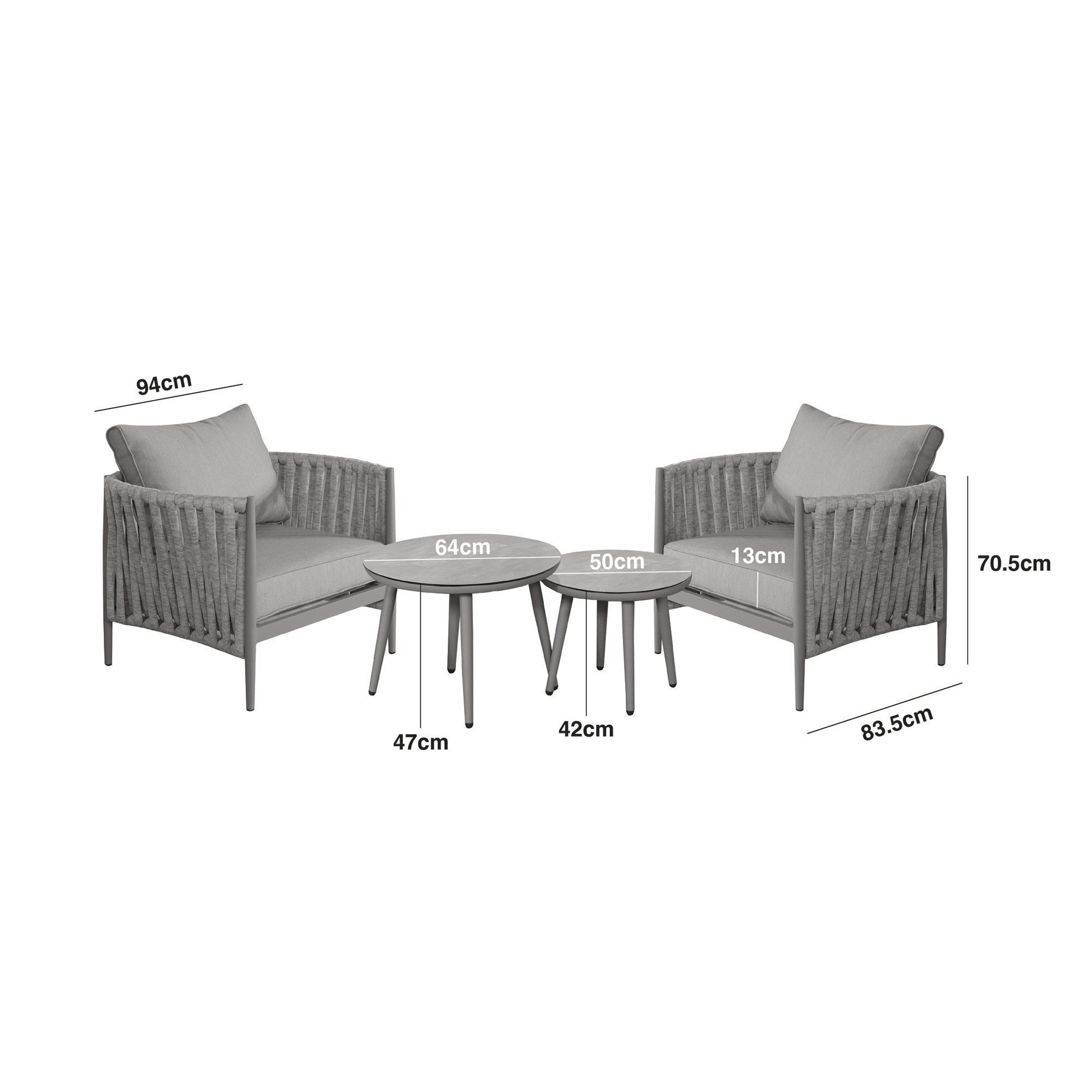 Maze - Milan Rope Weave Lounge Set with 2 Round Coffee Tables - Cool Linen - Blythe Living