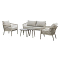 Maze - Monaco Rope Weave 2 Seat Sofa Set with Pair of Round Coffee Tables - Cool Linen - Blythe Living