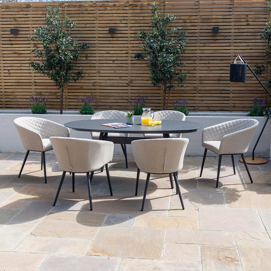Maze - Outdoor Fabric Ambition 6 Seat Oval Dining Set - Oatmeal - Blythe Living