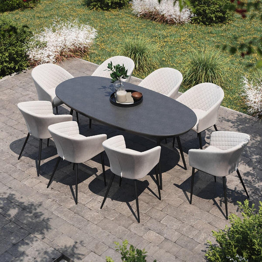 Maze - Outdoor Fabric Ambition 8 Seat Oval Dining Set - Oatmeal - Blythe Living