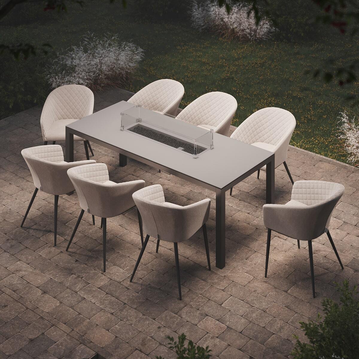 Maze - Outdoor Fabric Ambition 8 Seat Rectangular Dining Set with Fire Pit Table - Oatmeal - Blythe Living