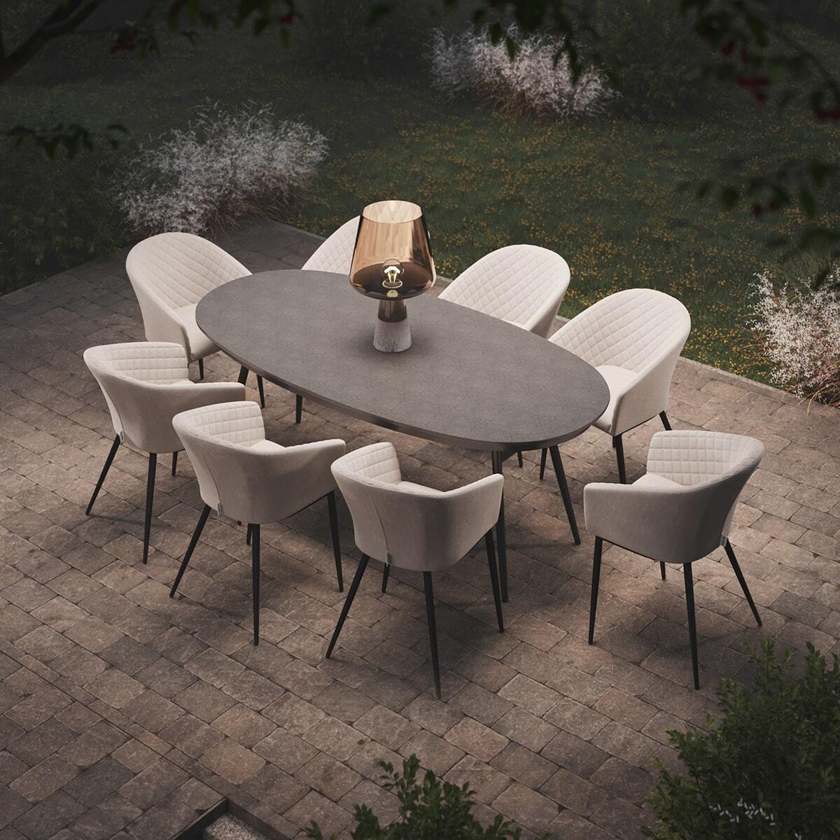 Maze - Outdoor Fabric Ambition 8 Seat Oval Dining Set - Oatmeal - Blythe Living