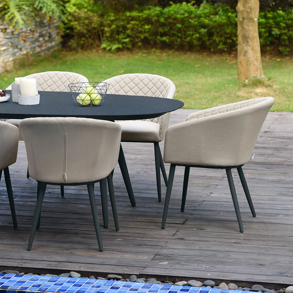 Maze - Outdoor Fabric Ambition 8 Seat Oval Dining Set - Oatmeal - Blythe Living