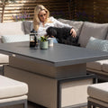Maze - Outdoor Fabric Pulse Rectangular Corner Dining Set with Rising Table - Oatmeal - Blythe Living