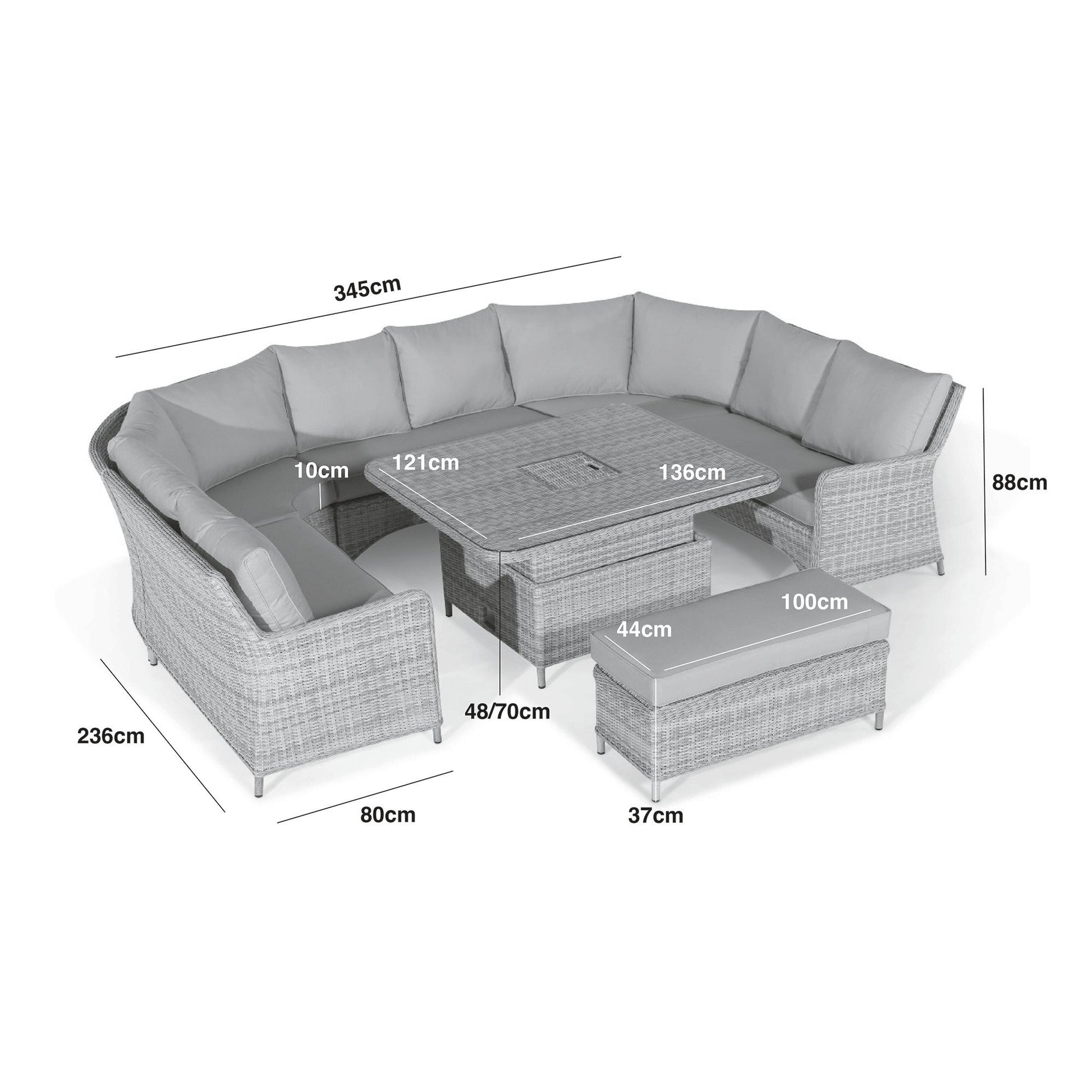 Maze - Oxford Royal U-Shaped Rattan Sofa Set with Rising Table - Blythe Living