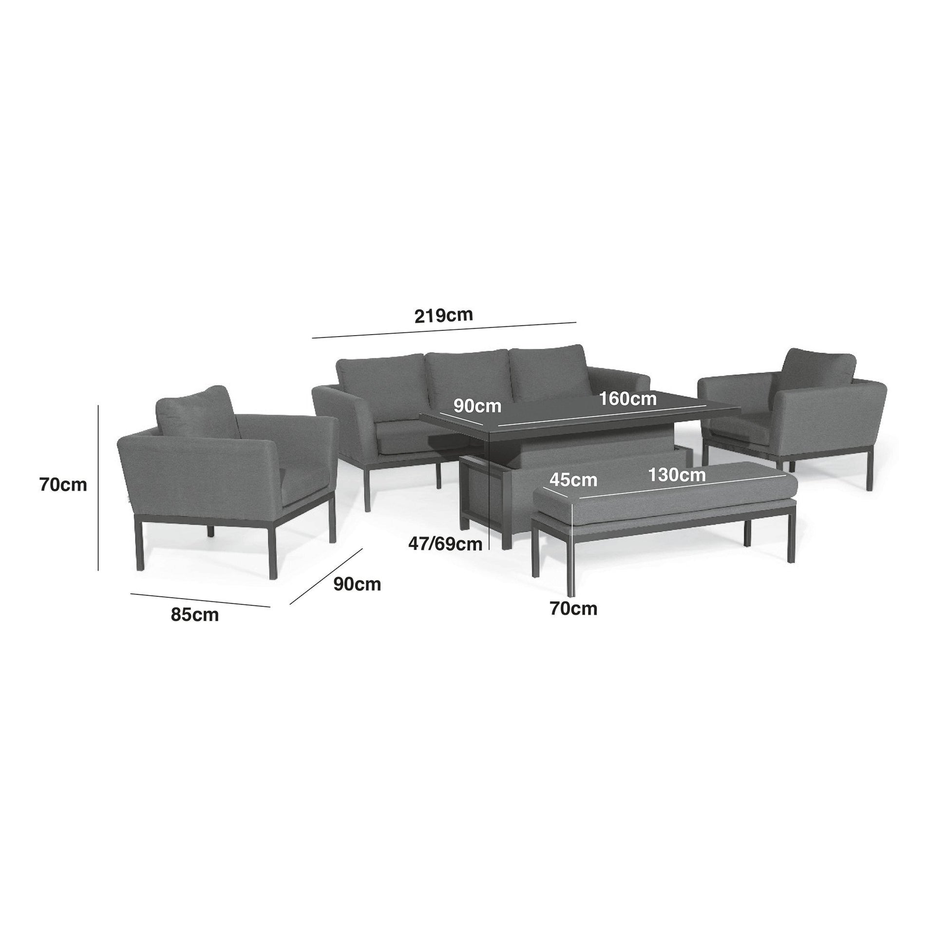 Maze - Outdoor Fabric Pulse 3 Seat Sofa Set with Rising Table - Flanelle - Blythe Living
