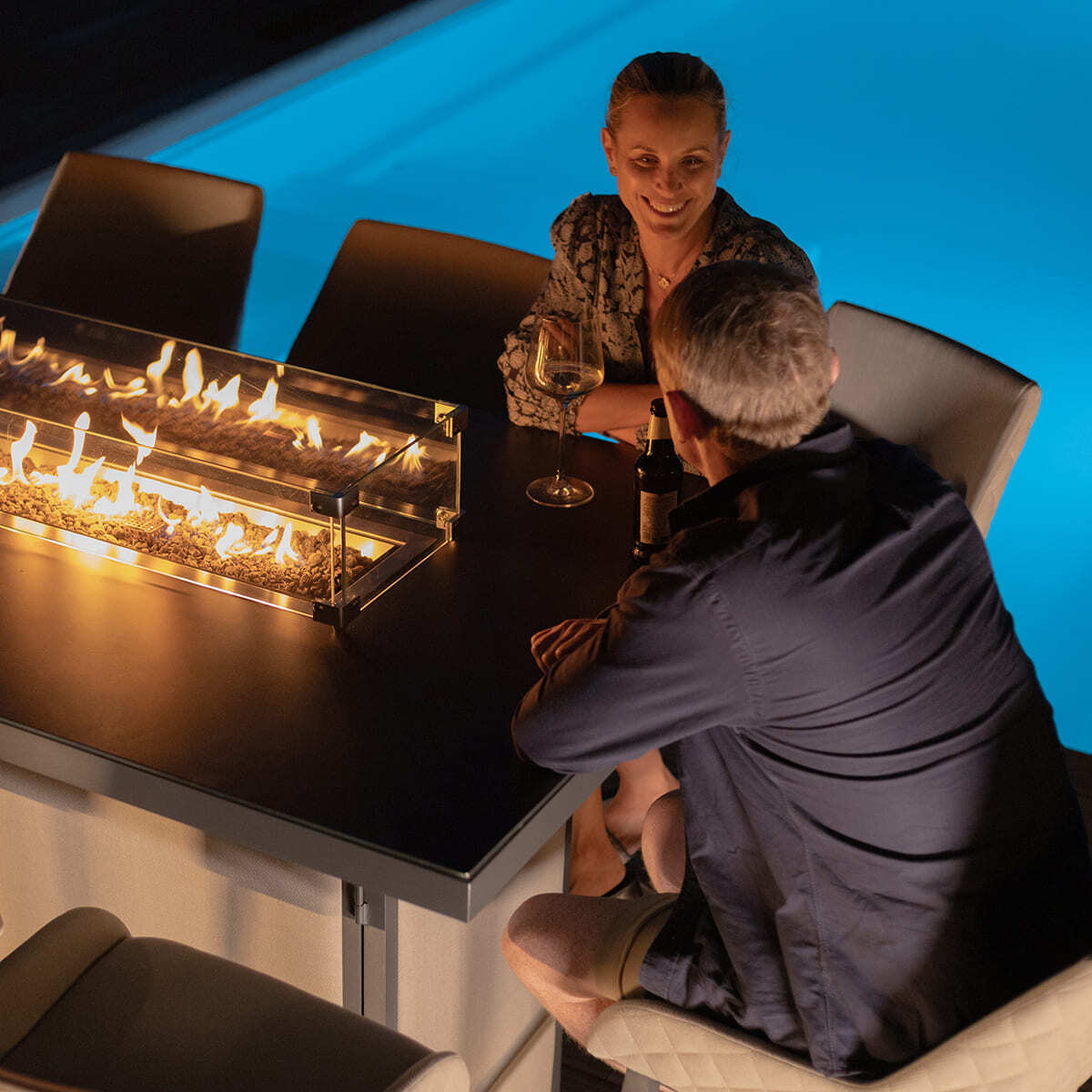 Maze - Outdoor Fabric Regal 8 Seat Rectangular Bar Set with Fire Pit Table - Oatmeal - Blythe Living