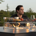 Maze - Outdoor Fabric Regal 8 Seat Rectangular Bar Set with Fire Pit Table - Oatmeal - Blythe Living
