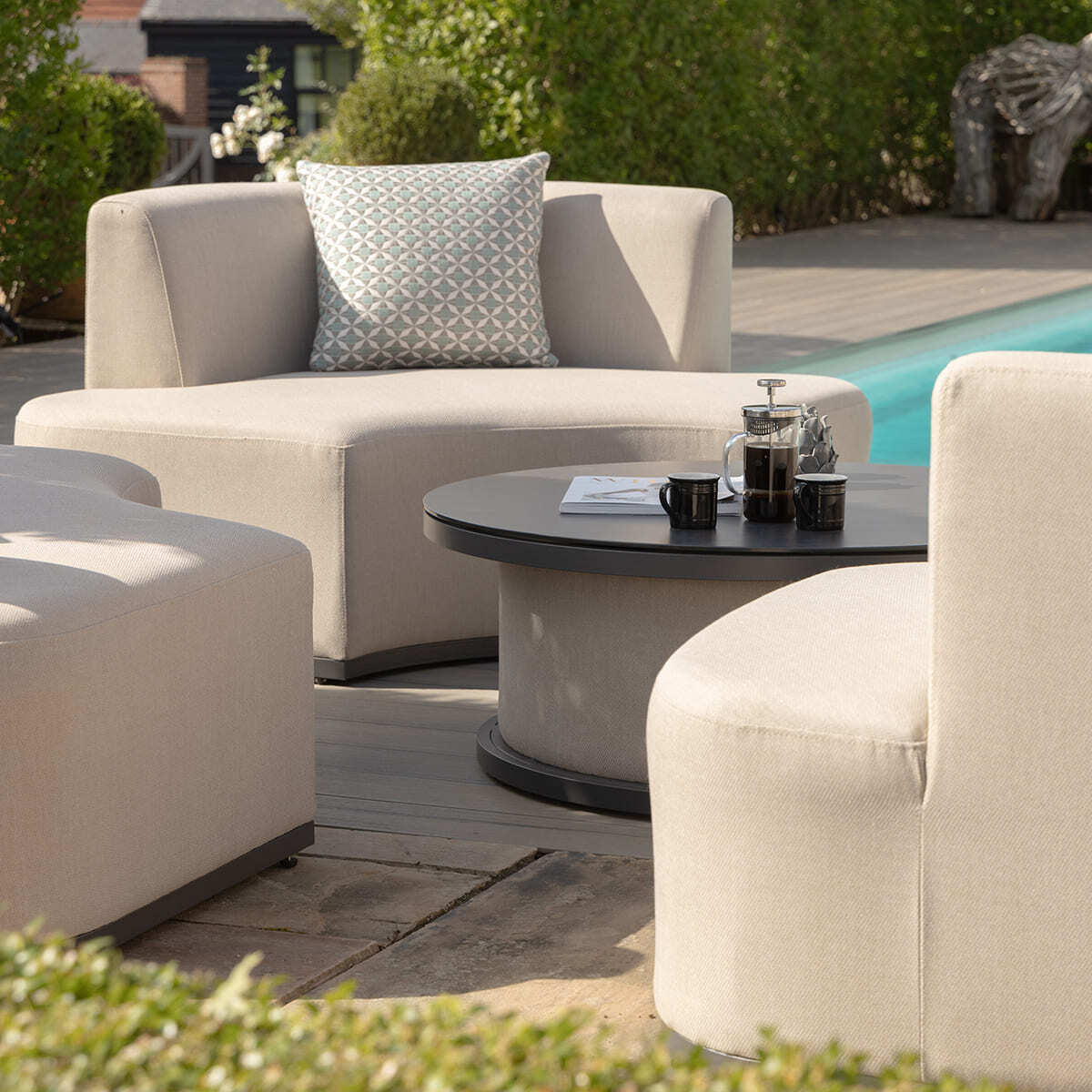 Maze - Outdoor Fabric Snug Lifestyle Suite with Rising Table - Oatmeal - Blythe Living