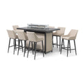 Maze - Outdoor Fabric Regal 8 Seat Rectangular Bar Set with Fire Pit Table - Oatmeal - Blythe Living