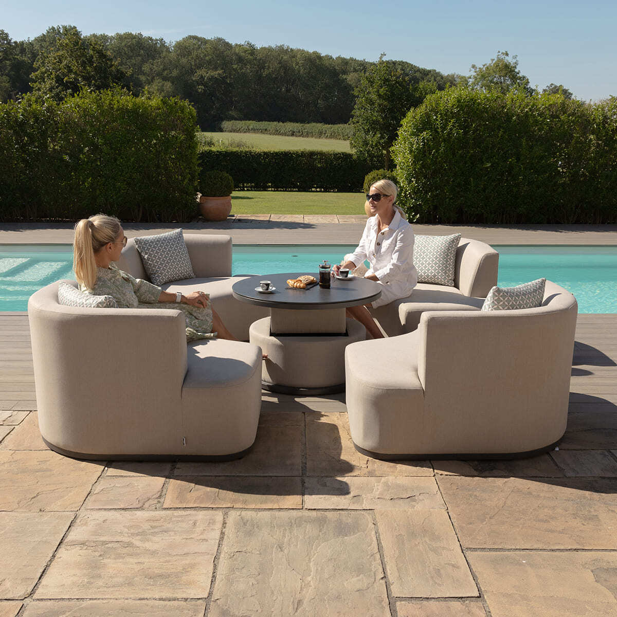 Maze - Outdoor Fabric Snug Lifestyle Suite with Rising Table - Oatmeal - Blythe Living