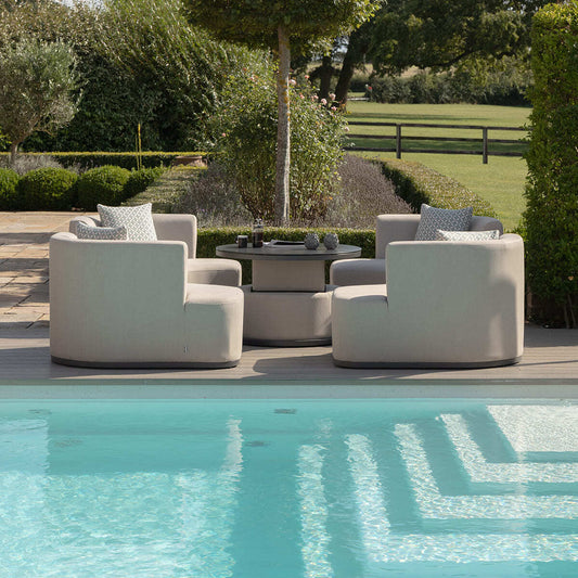 Maze - Outdoor Fabric Snug Lifestyle Suite with Rising Table - Oatmeal - Blythe Living