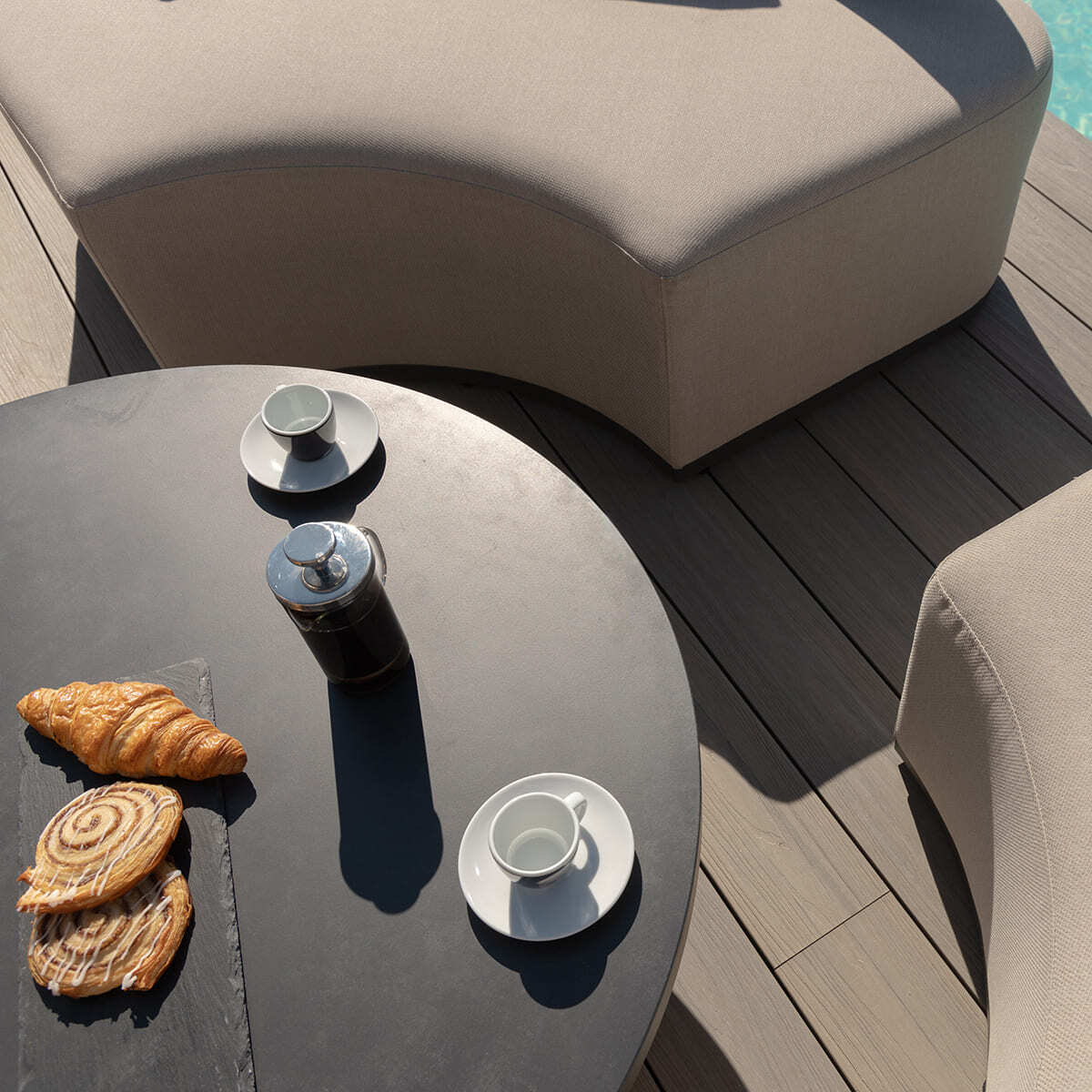Maze - Outdoor Fabric Snug Lifestyle Suite with Rising Table - Oatmeal - Blythe Living