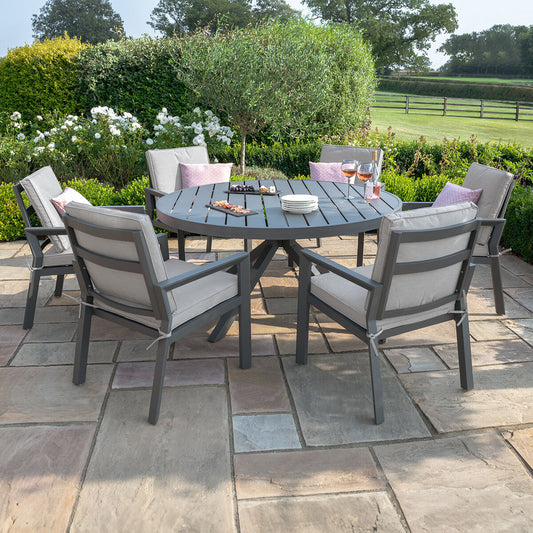 Maze - New York 6 Seat Round Aluminium - Dining Set - Dove Grey - Blythe Living