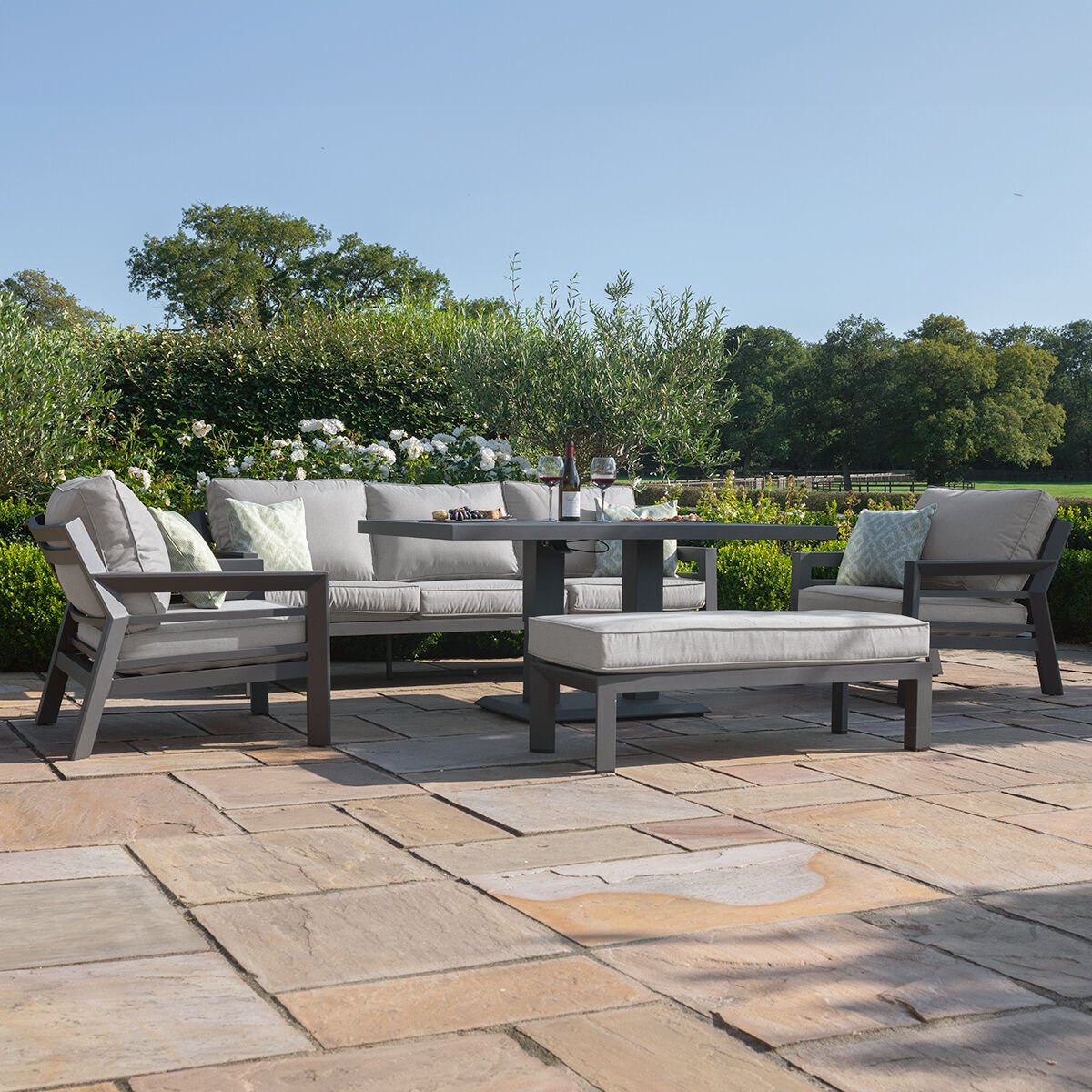 Maze - New York 3 Seat Sofa Aluminium Sofa Set with Rising Table - Dove Grey - Blythe Living