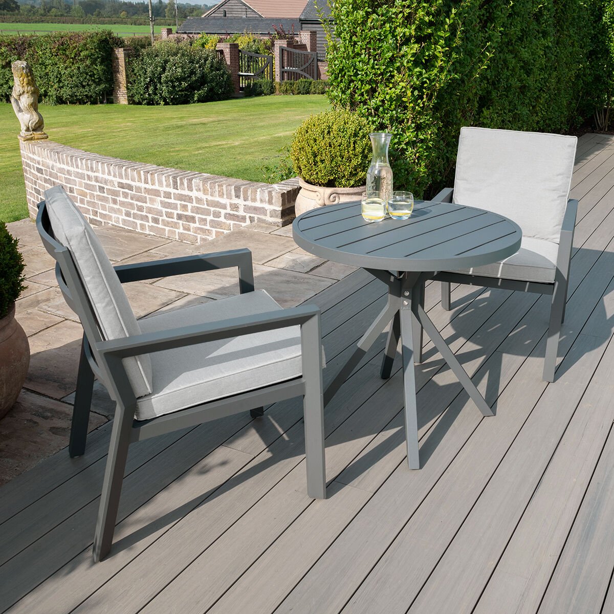 Maze - New York 3 Piece Aluminium Bistro Set - Dove Grey - Blythe Living