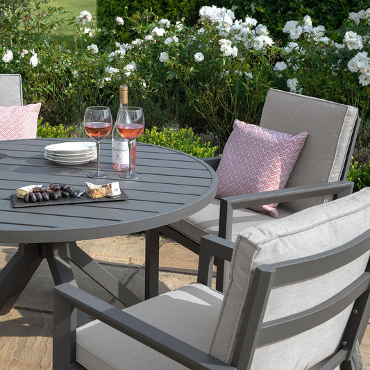 Maze - New York 4 Seat Round Aluminium Dining Set - Dove Grey - Blythe Living