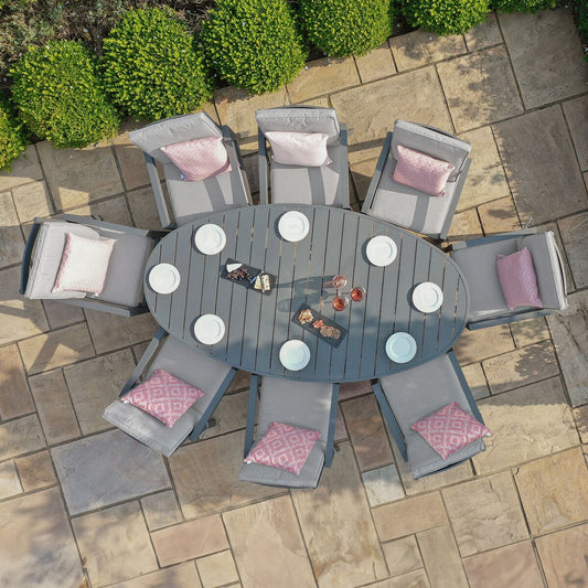Maze - New York 8 Seat Oval Aluminium Dining Set - Dove Grey - Blythe Living