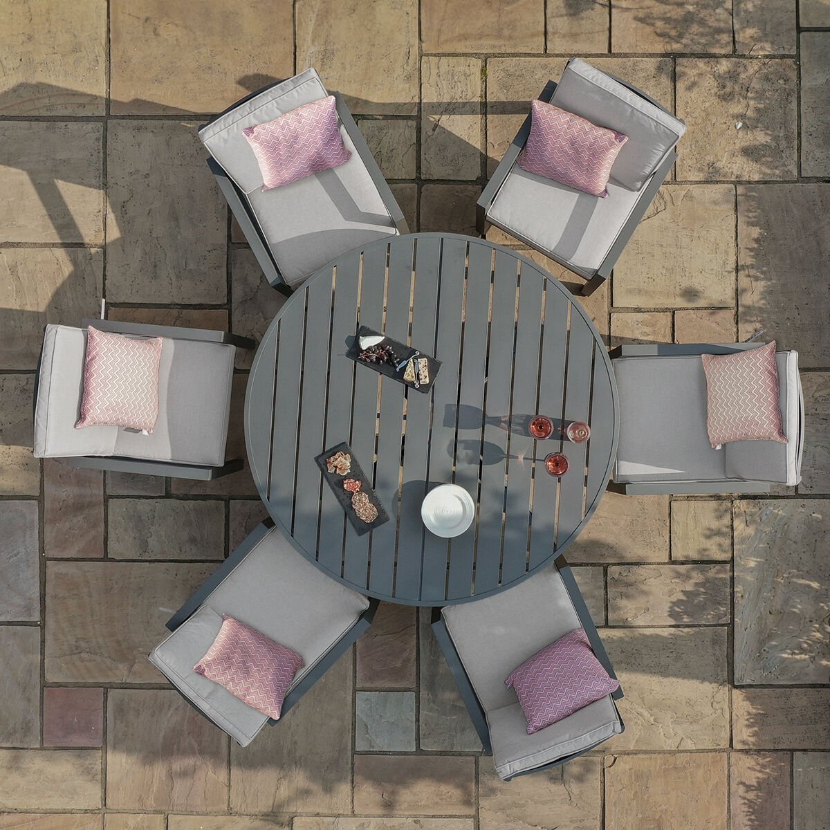 Maze - New York 6 Seat Round Aluminium - Dining Set - Dove Grey - Blythe Living
