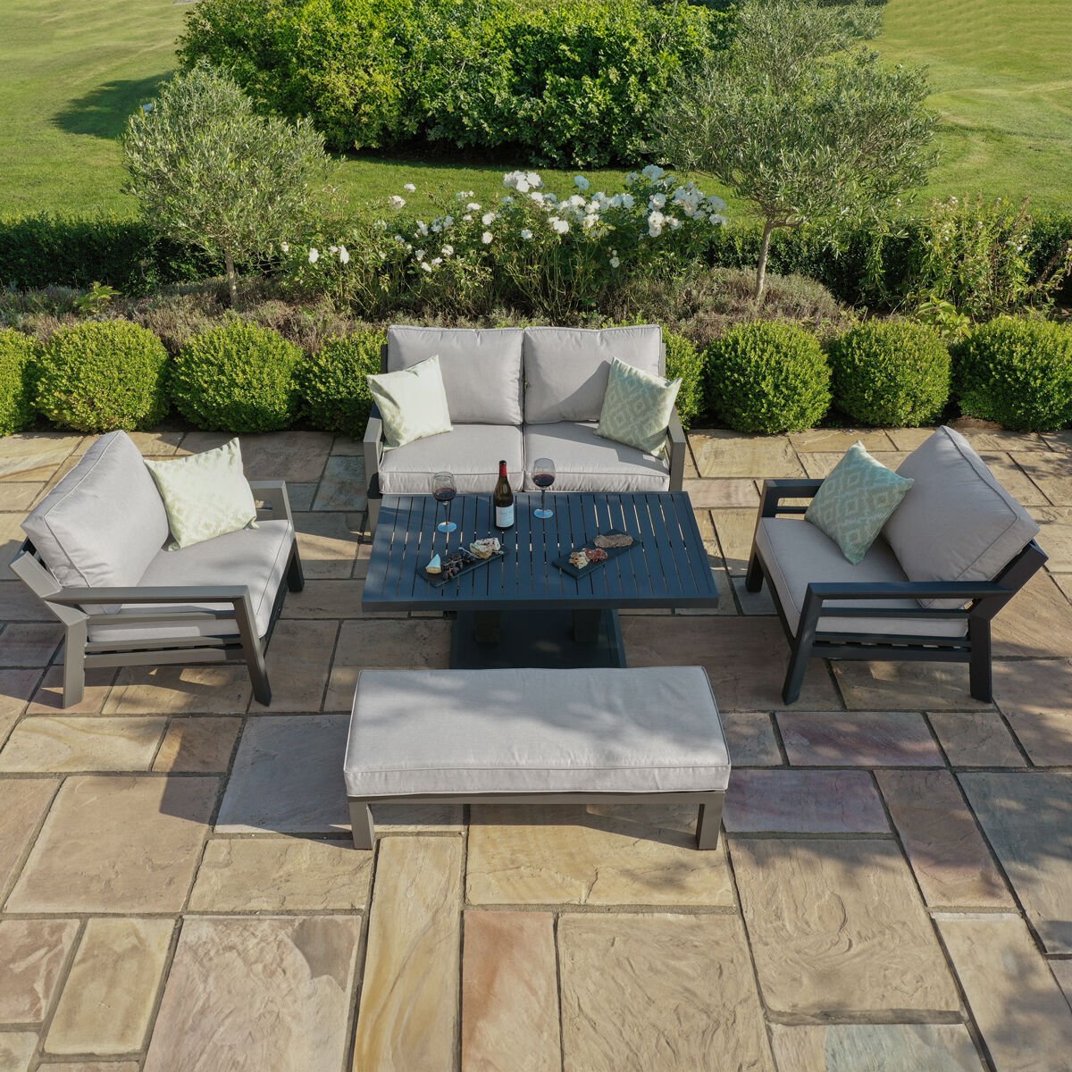 Maze - New York 2 Seat Aluminium Sofa Set with Rising Table - Dove Grey - Blythe Living