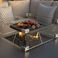 Maze - Outdoor Fabric Pulse Square Corner Dining Set with Fire Pit Table - Oatmeal - Blythe Living