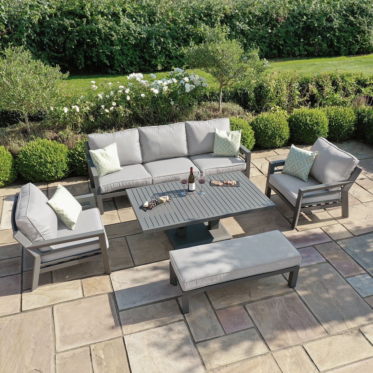 Maze - New York 3 Seat Sofa Aluminium Sofa Set with Rising Table - Dove Grey - Blythe Living