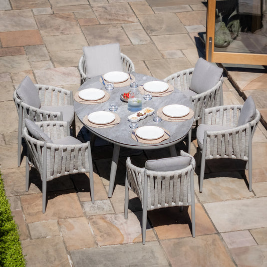 Maze - Milan Rope Weave 6 Seat Oval Dining Set with Lazy Susan - Cool Linen - Blythe Living