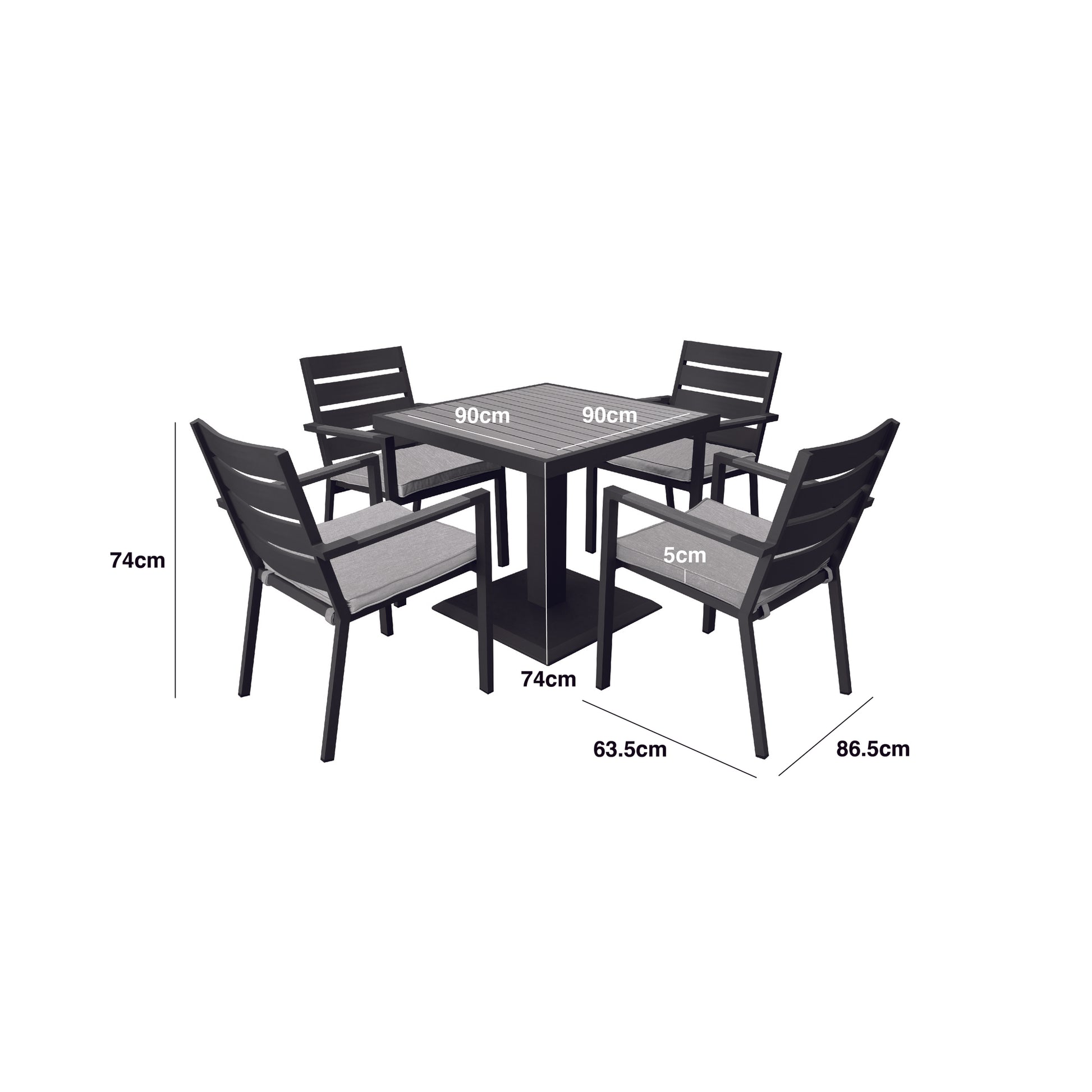 Maze - Vancouver 4 Seat Aluminium Square Dining Set - Dove Grey - Blythe Living