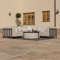 Maze - Outdoor Fabric Ibiza Small Corner Sofa Set with Round Coffee Table & 3 Footstools - Oatmeal - Blythe Living