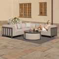 Maze - Outdoor Fabric Ibiza Small Corner Sofa Set with Round Coffee Table & 3 Footstools - Oatmeal - Blythe Living