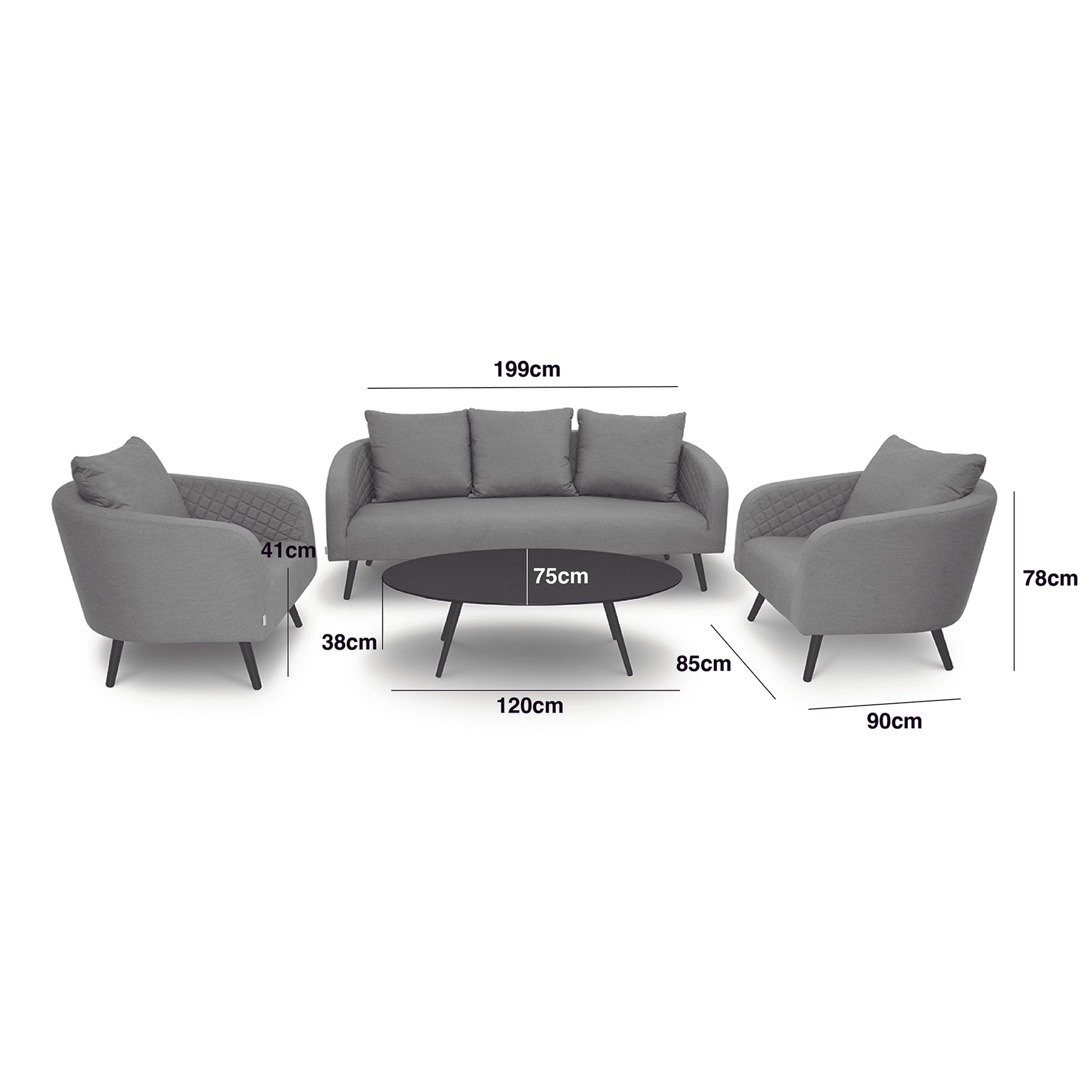Maze - Outdoor Fabric Ambition 3 Seat Sofa Set with Oval Coffee Table - Charcoal - Blythe Living