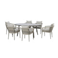 Maze - Monaco Rope Weave 6 Seat Oval Dining Set with Lazy Susan - Cool Linen - Blythe Living