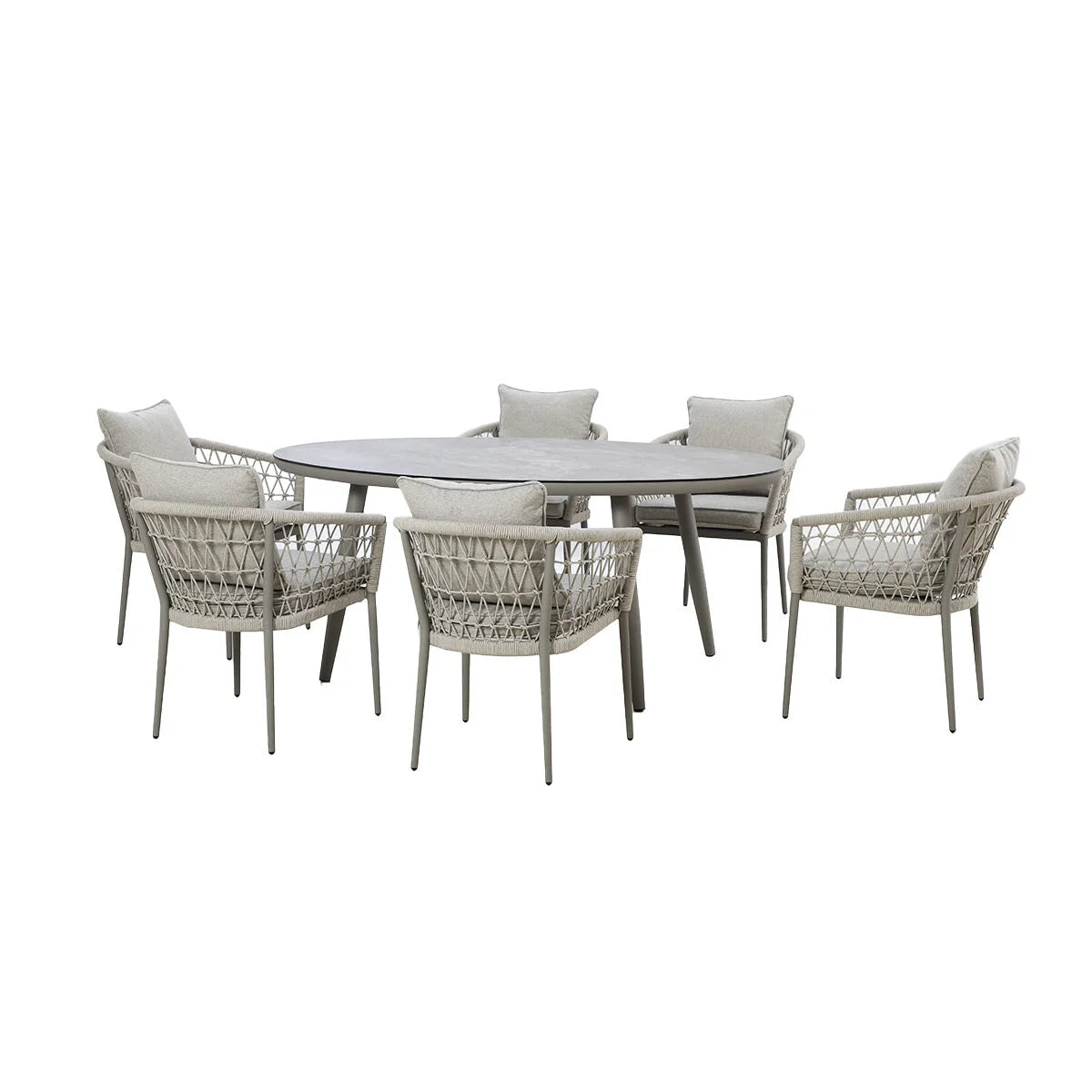 Maze - Monaco Rope Weave 6 Seat Oval Dining Set with Lazy Susan - Cool Linen - Blythe Living