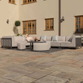 Maze - Outdoor Fabric Ibiza Large Corner Sofa Set with Round Coffee Table & 3 Footstools - Oatmeal - Blythe Living