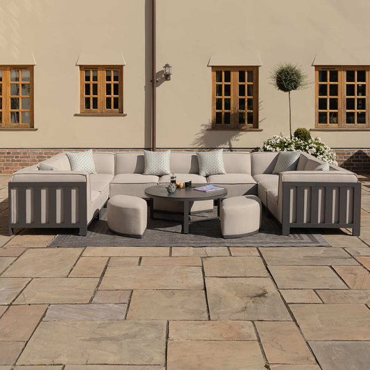 Maze - Outdoor Fabric Ibiza U Shape Sofa Set with Round Coffee Table & 3 Footstools - Oatmeal - Blythe Living