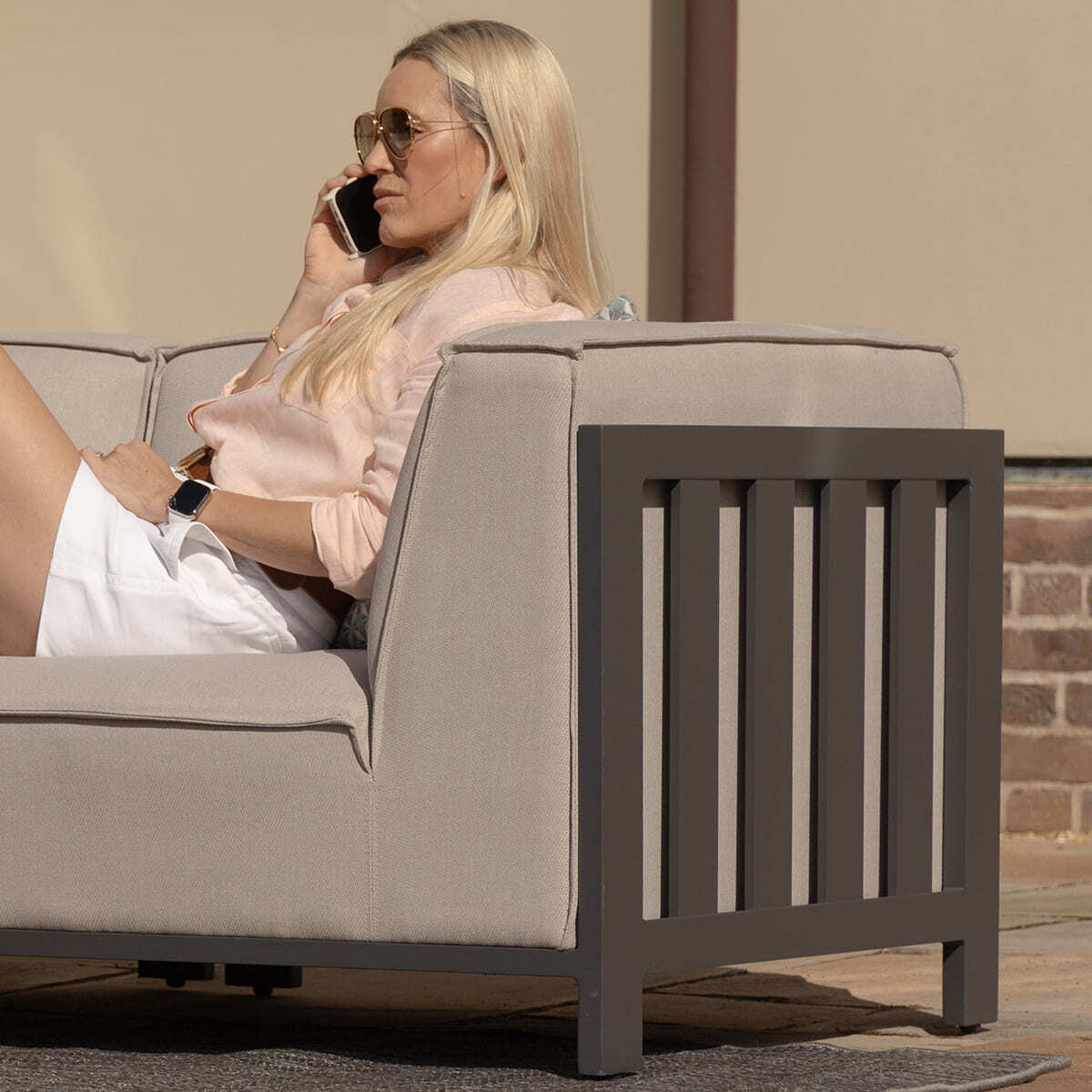 Maze - Outdoor Fabric Ibiza U Shape Sofa Set with Round Coffee Table & 3 Footstools - Oatmeal - Blythe Living